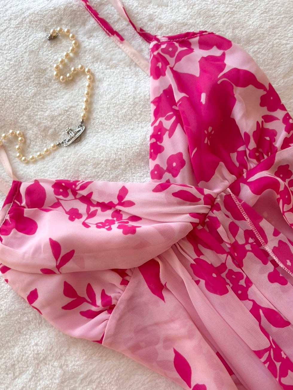Thumbnail: ❀ Pink Floral Chest-Flattering Fairycore Cami ❀