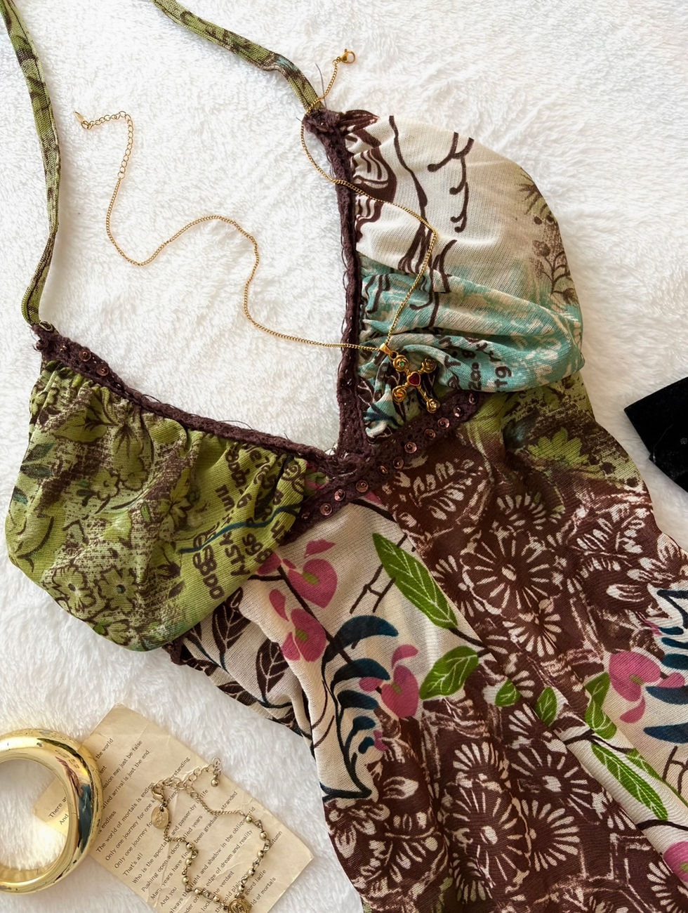 Thumbnail: ❀ True Vintage Graphic Patch-Work Halter Top ❀