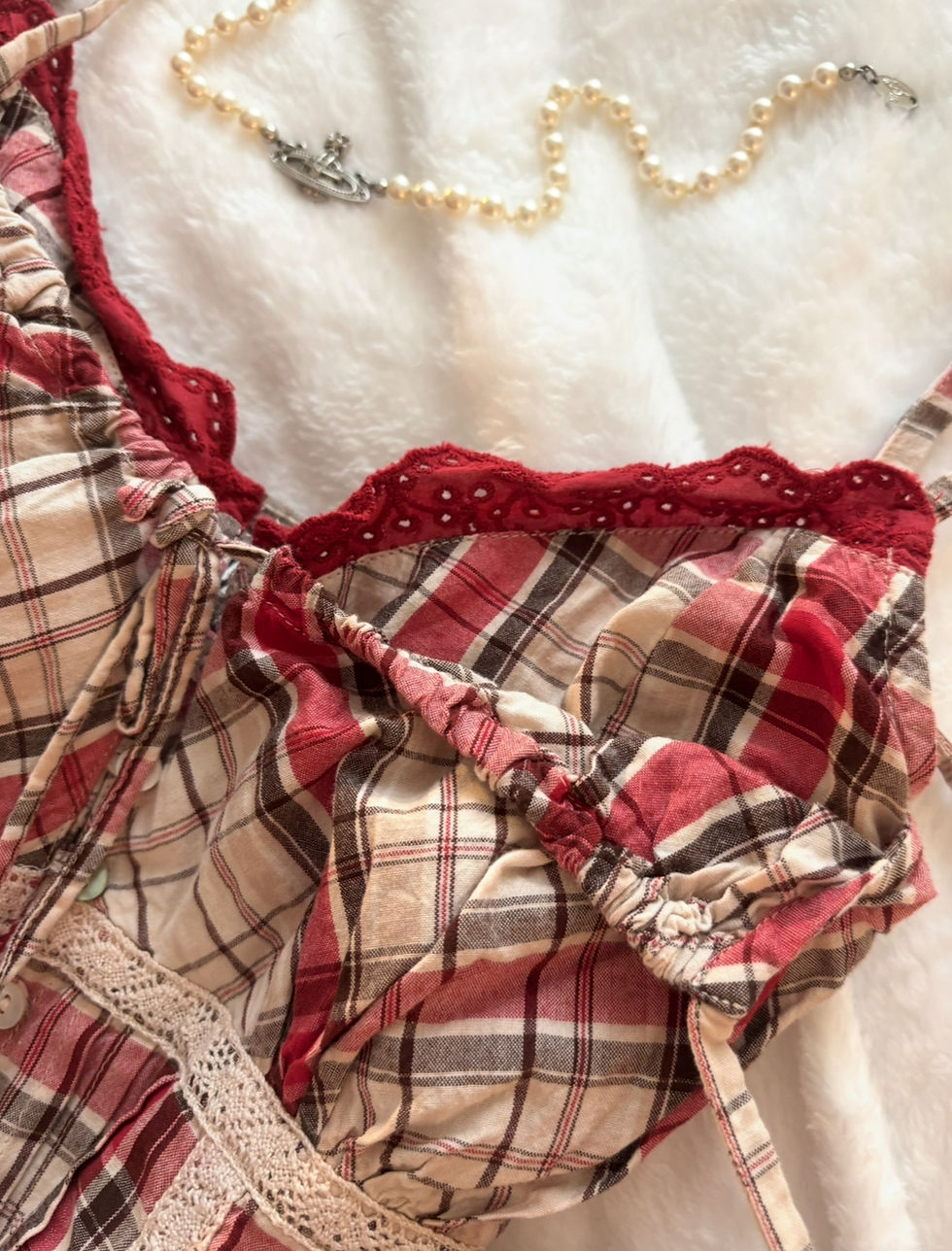 Thumbnail: ❀ Tartan Chest Flattering Ruffle Trimmed Cami ❀