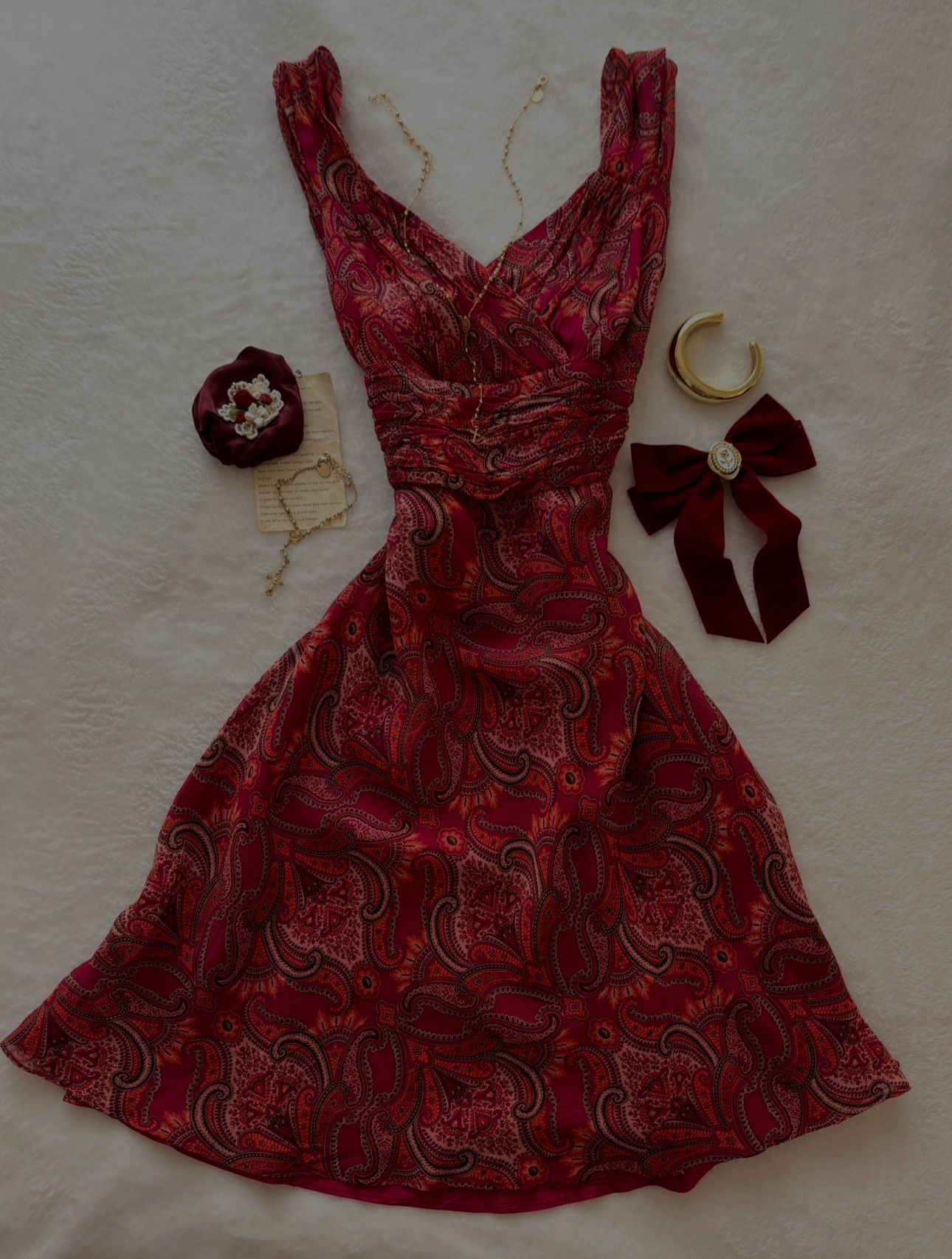 ❀ True Vintage Arabic Style Red Graphic Midi Dress ❀
