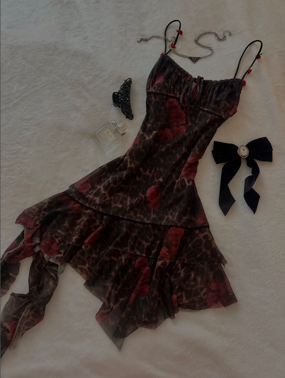 Thumbnail: ❀ Dark Elegance Floral Leopard Graphic Dress ❀