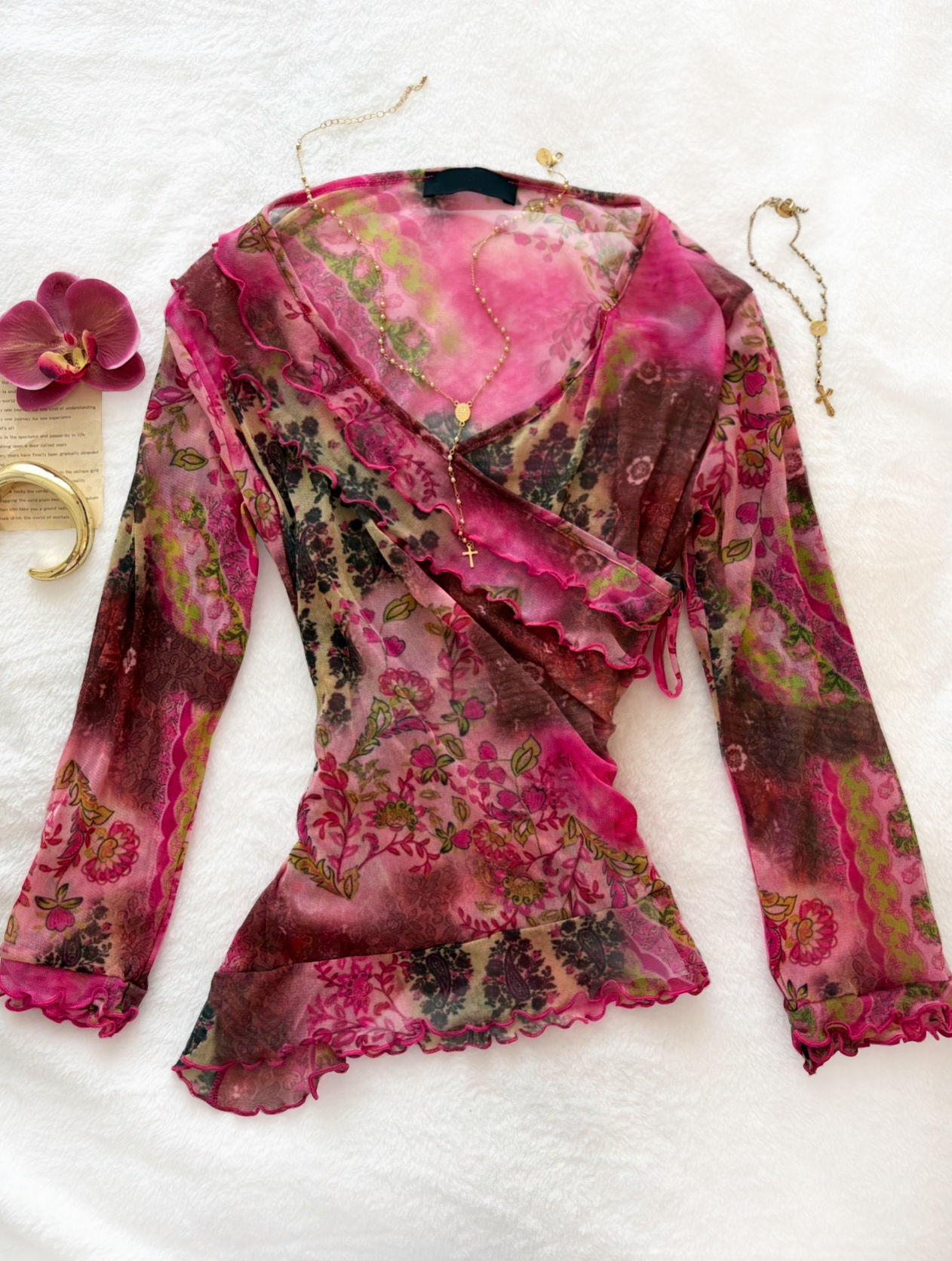 ❀ Floral Pink & Green Waist Flattering Shirt ❀