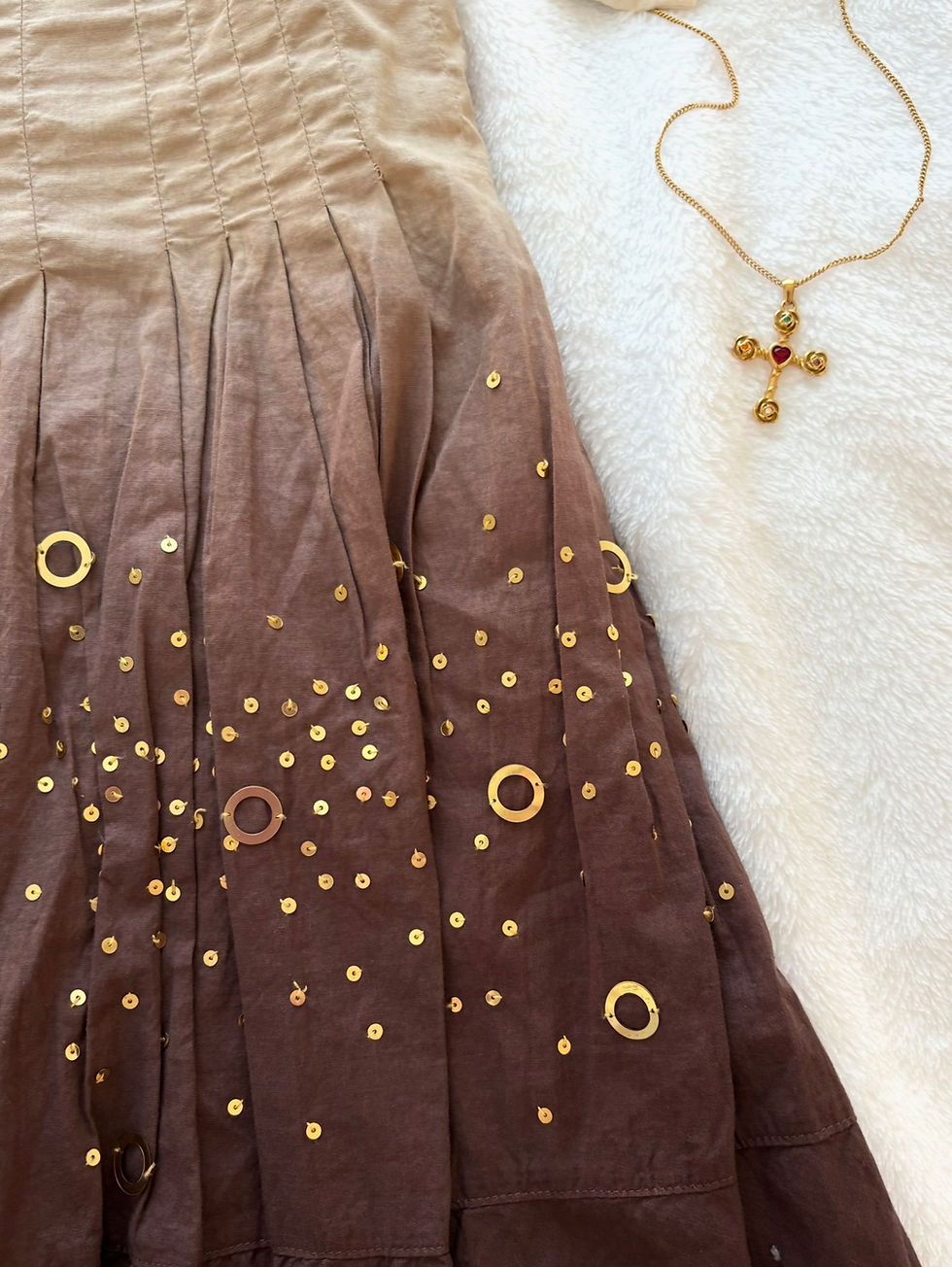 Thumbnail: ❀ Retro-Vintage Golden Detailed Beaded Midi Skirt ❀