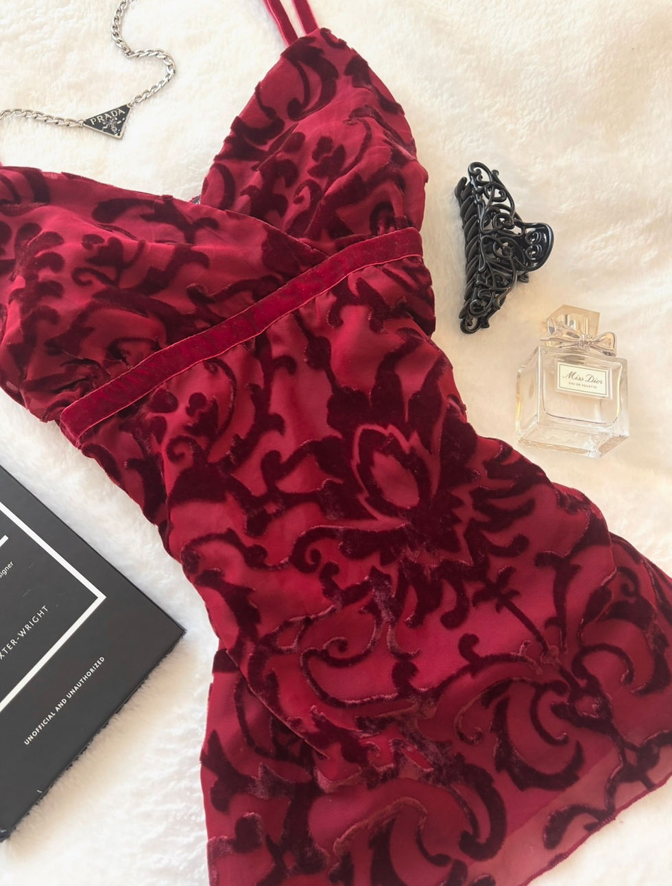 Thumbnail: ❀ True Vintage Deep Red Velvet 1980s Cami Top ❀