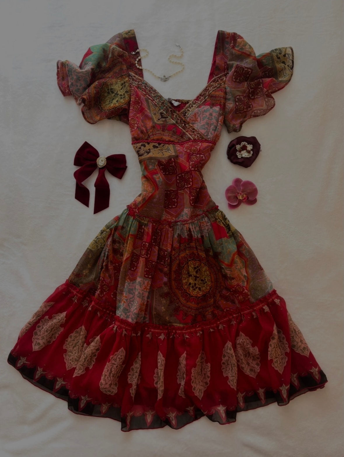 ❀ True Vintage Indie Beaded Patchwork Midi Dress ❀