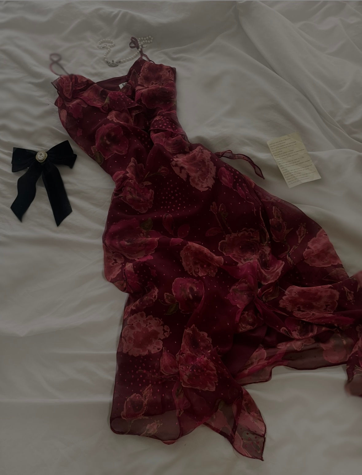 ❀ Burgundy Floral Sequin Layered Midi Dress ❀