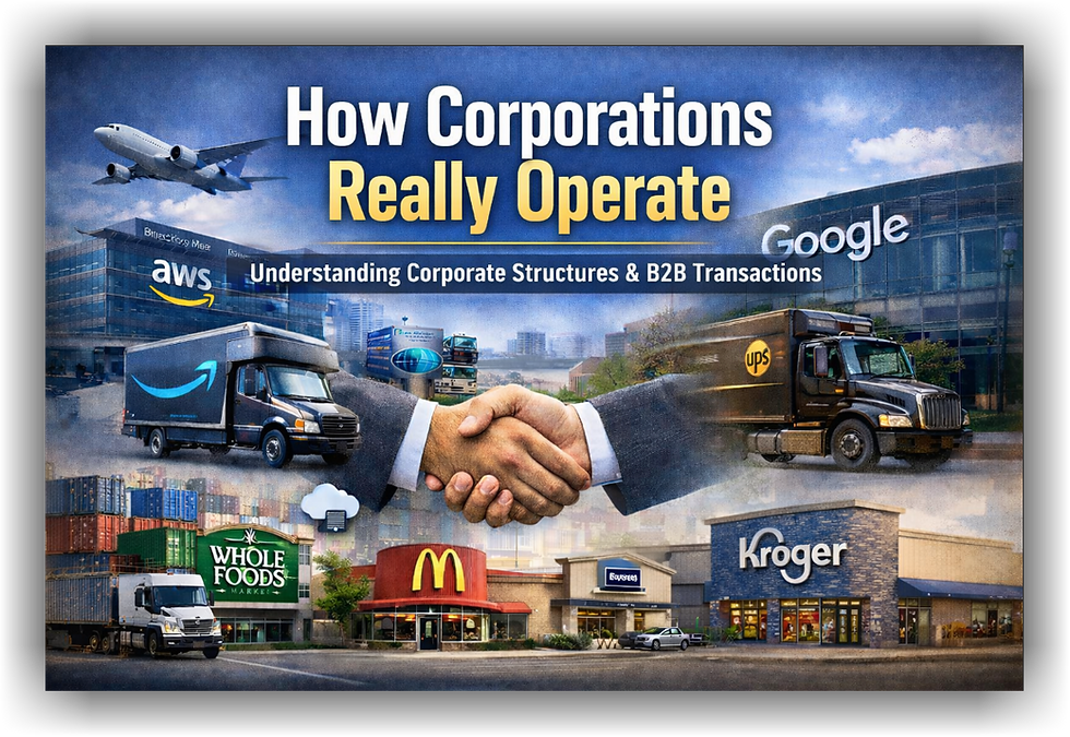 Corporate structure diagram explaining how parent companies, subsidiaries, and B2B transactions work between related business entities in the United States.