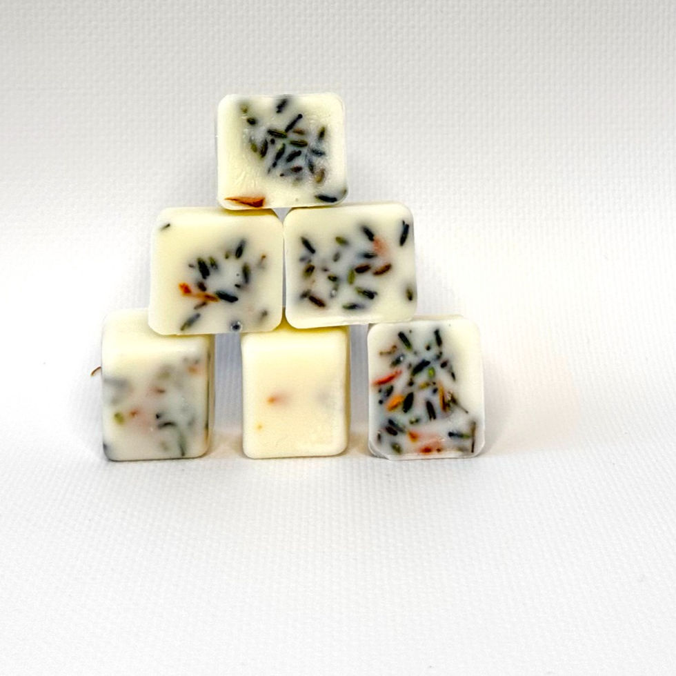 Six square herbal bath melts stacked