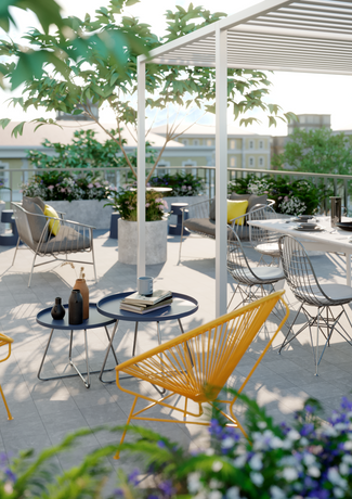 3d render modern living bedroom terrace design color