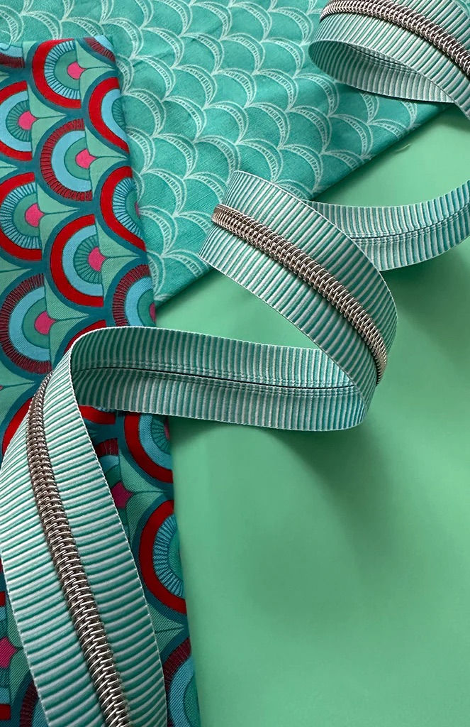Sassafras Lane Designs - Zippers - Teal and White with Nickel Teeth