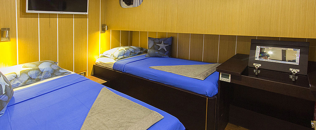 Azra Can gulet double/twin cabin interior with wardrobe and en-suite