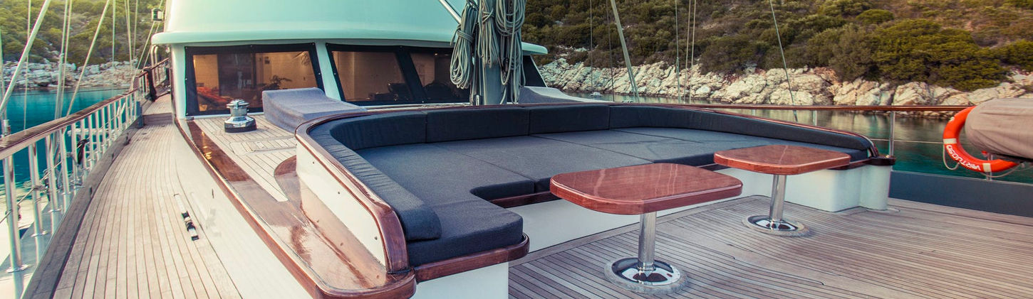 Virtuoso gulet bow seating area with panoramic sea view