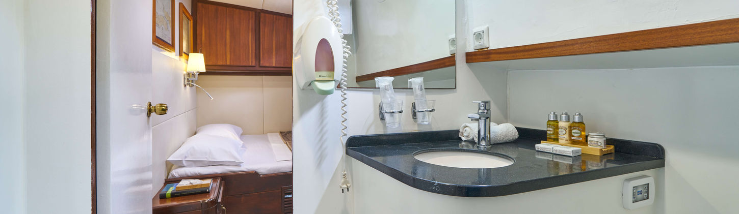 Fortuna gulet cabin bathroom with shower and modern fixtures