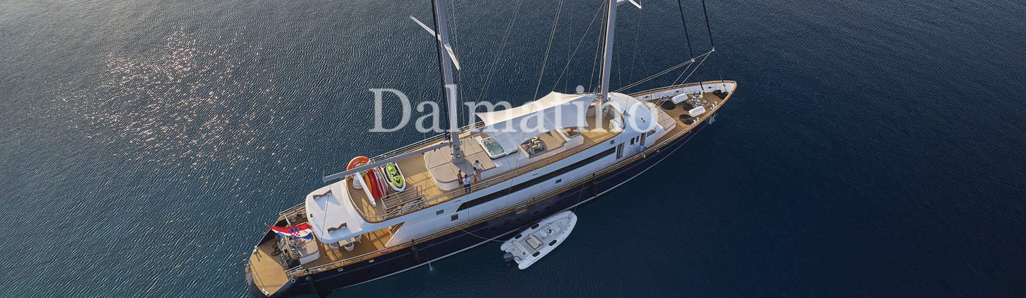 Full side profile of the 43.5-meter Gulet Dalmatino cruising