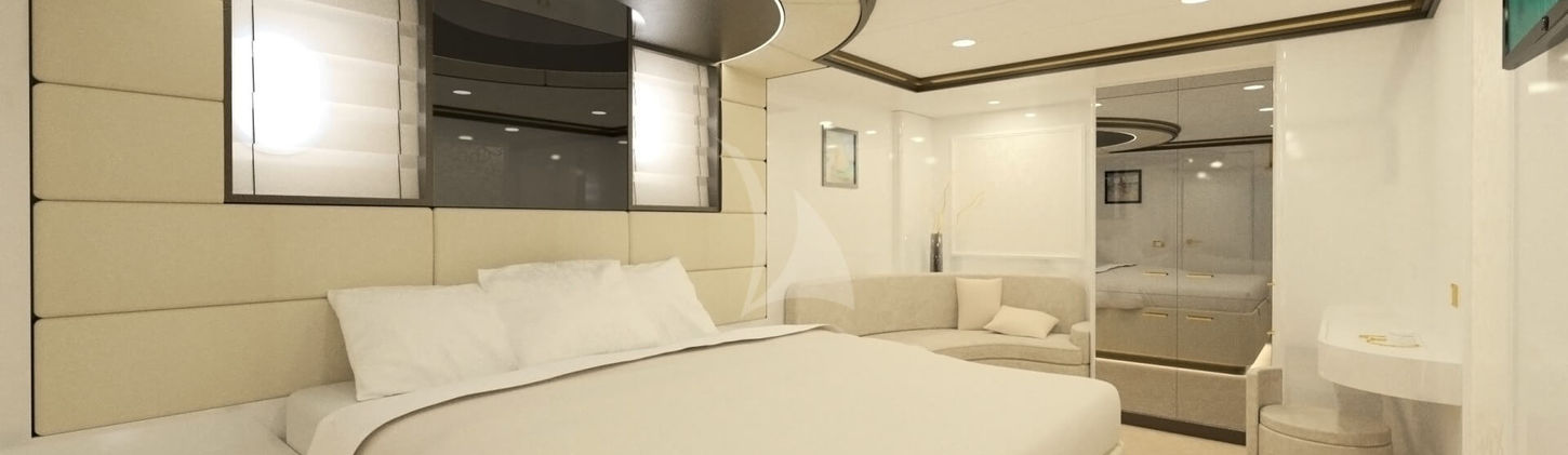 Luxurious Master Suite with king-size bed and modern yacht design