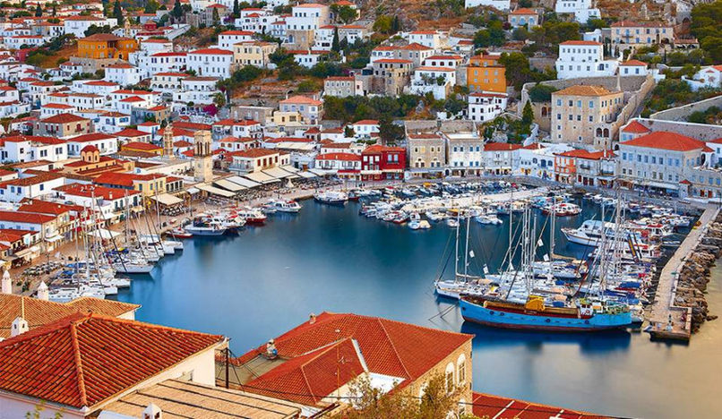 Hydra Island Port with Stone Mansions and Donkeys Saronic Gulf