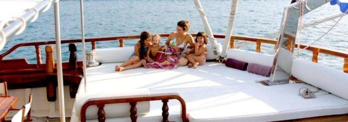 Matina gulet bow sun-pad seating with panoramic view