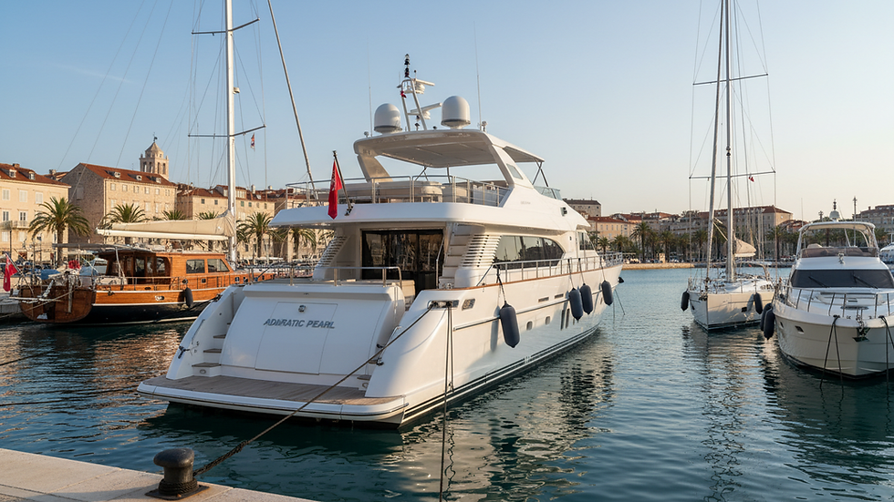 Eye-level view of a luxury yacht docked at Split marina