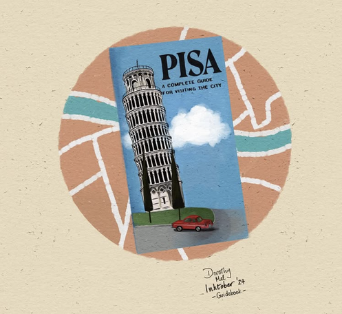 art of a flyer for Pisa, featuring the leaning tower.