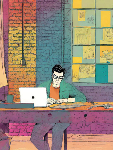 Individual working at a computer in a loft