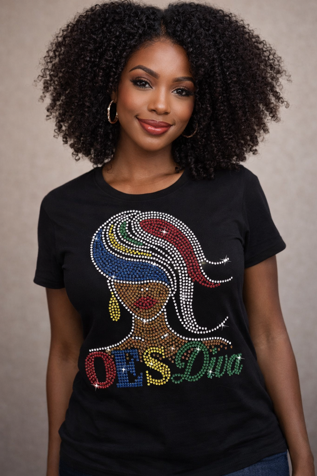 OES Diva design shirt featuring sparkling crystal rhinestones.