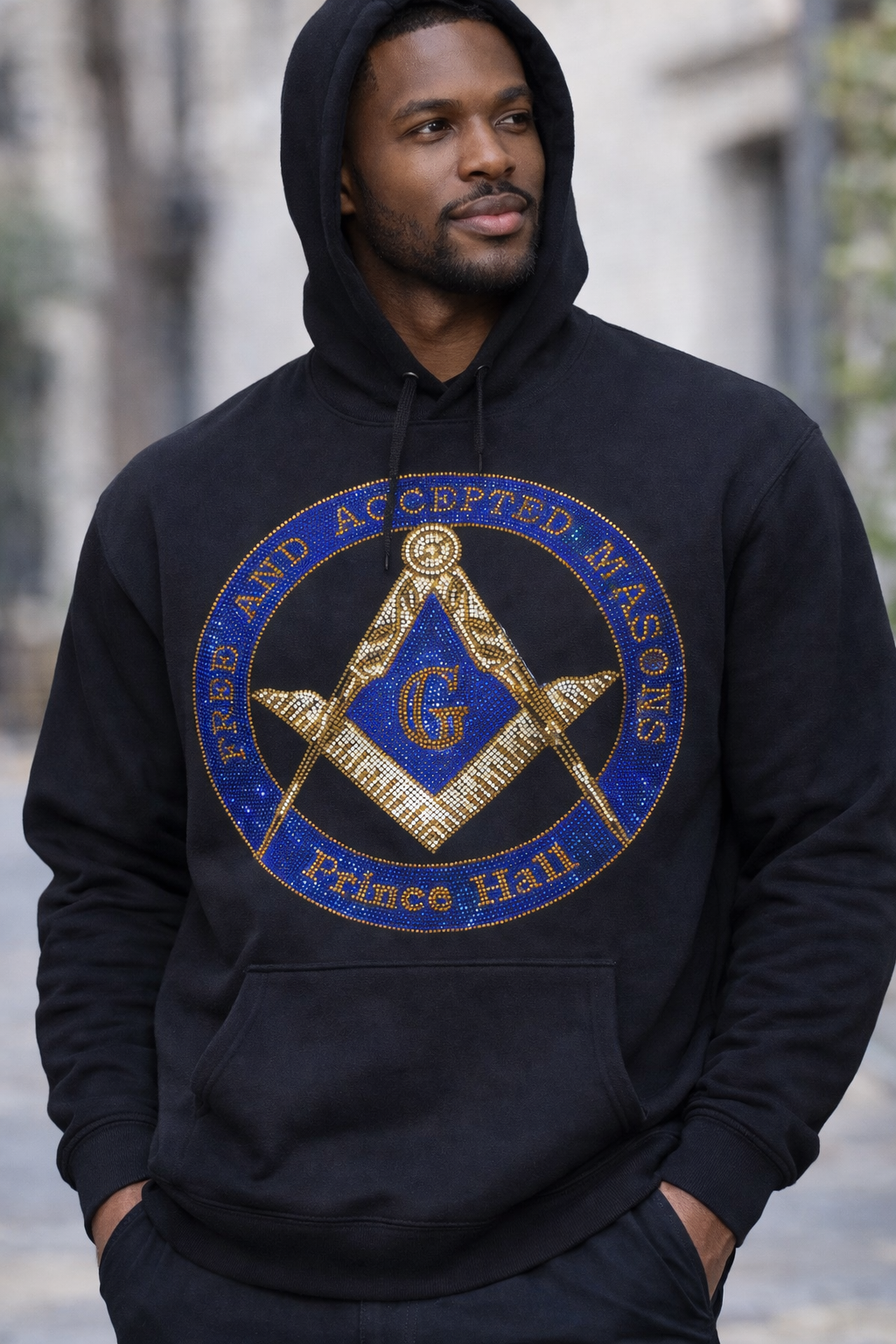 Premium Masonic Prince Hall top adorned with sparkling crystals.