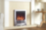 Logic HE fire with Coal-effect Fuel bed, shown with Arts front in Polished Chrome-effect w