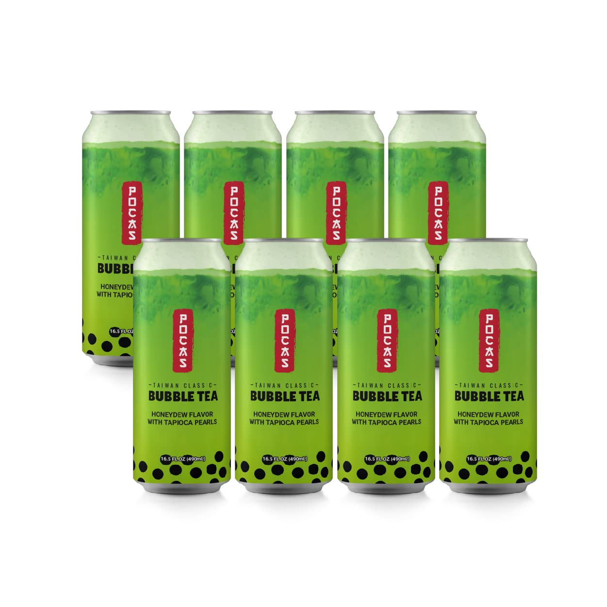 Pocas Bubble Tea with Tapioca Pearls Hnoeydew (Pack of 8, 16.5 oz) 