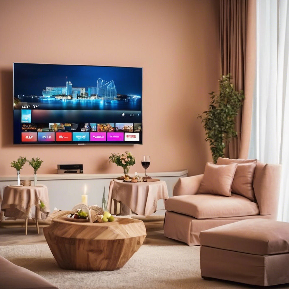 IPTV is the focal point of the image and you can see a guest who sees the activities propo