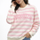 Miniatura: Sweatshirt feminina rosa e branca às riscas com inscrição Brooklyn New York combinada com jeans