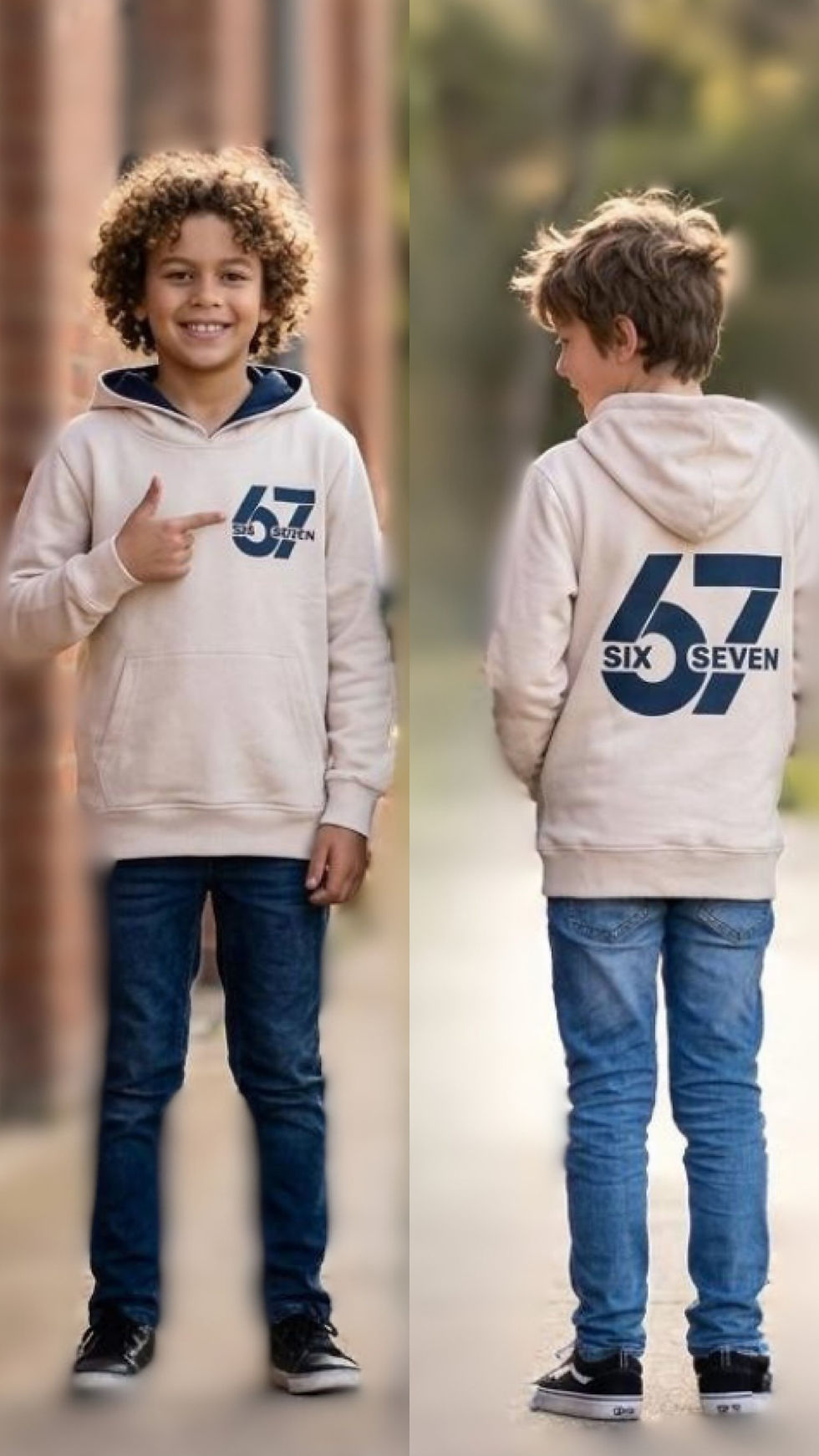 Fato de treino infantil com capuz estilo urbano com estampado Six Seven confortável para dia a dia