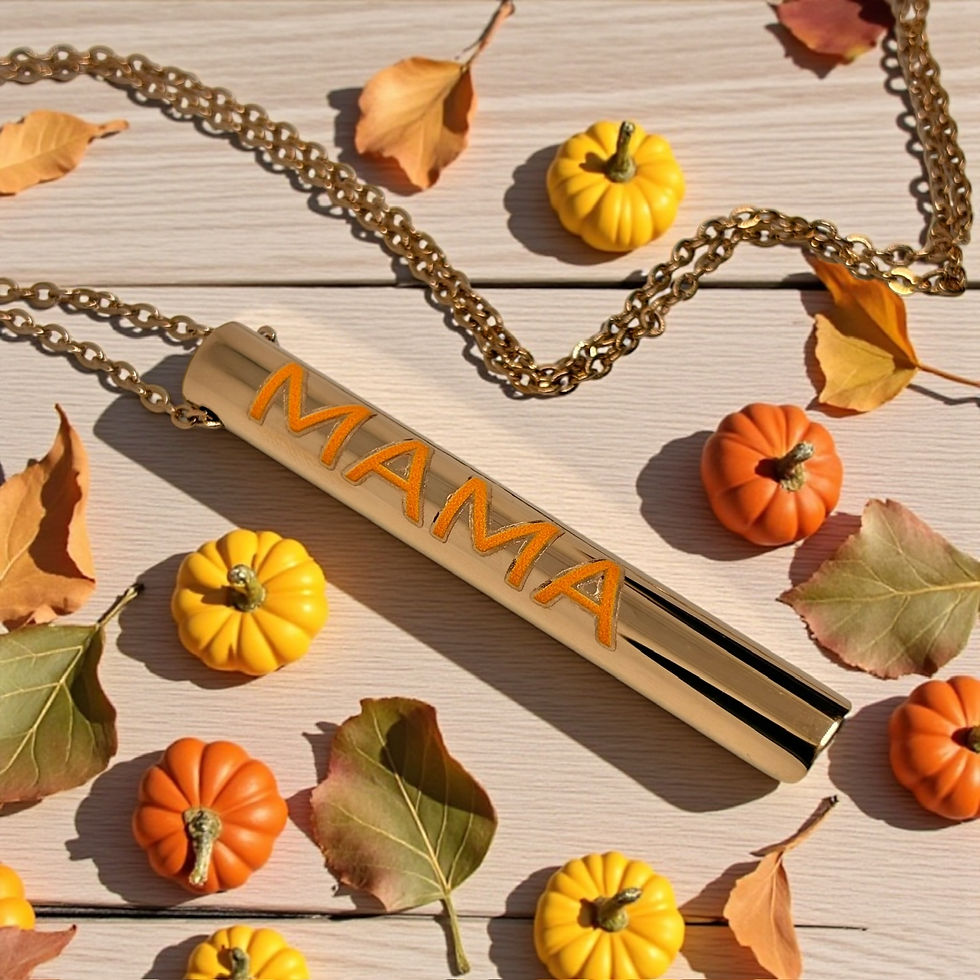 rose gold plated chalumu breathing necklace with orange text design