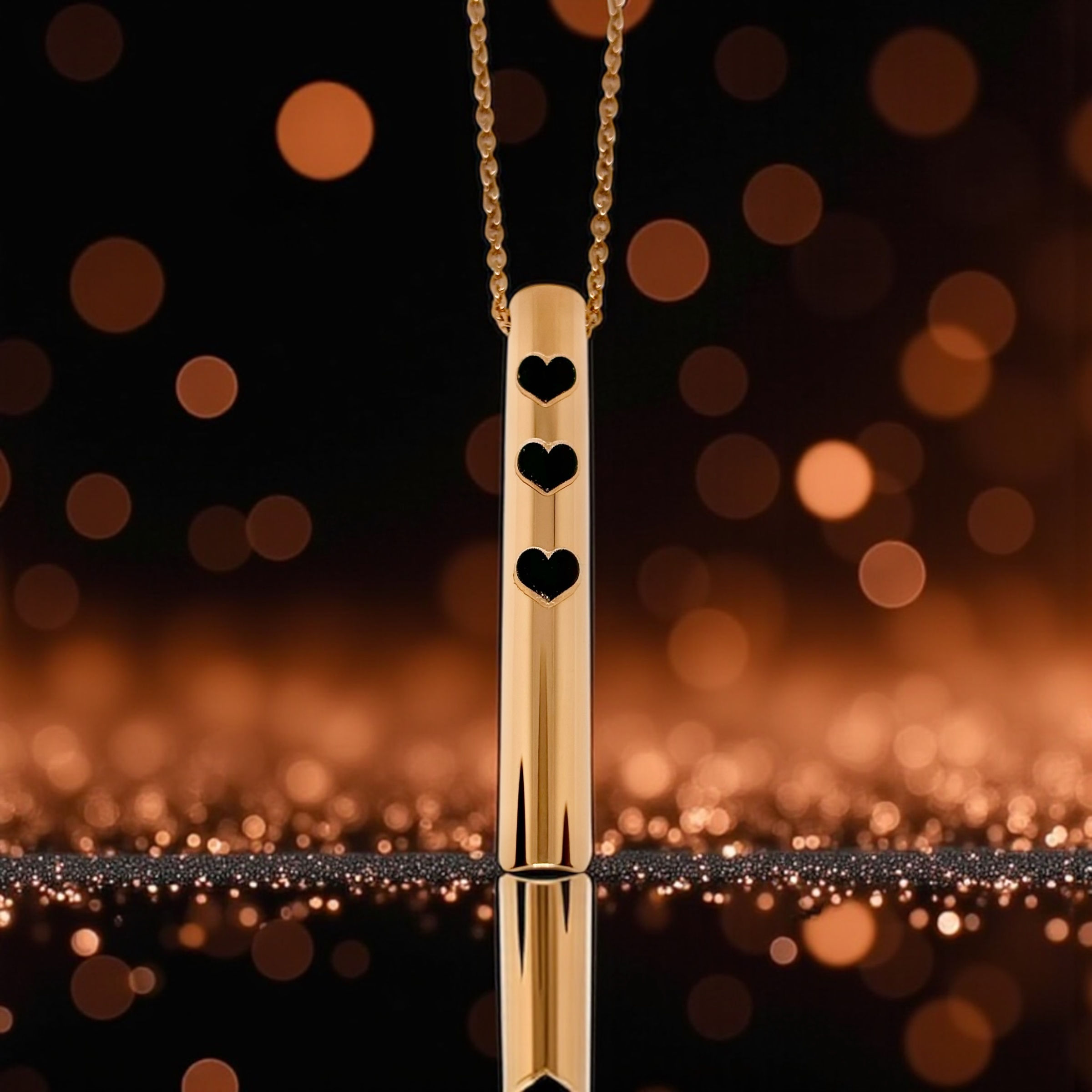 rose-gold plated chalumu stop smoking necklace with black heart design