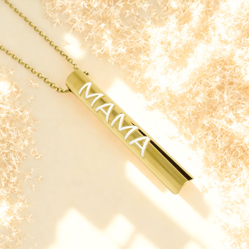 Solid Gold Mama Necklace White Gold MAMA Collection- White On Gold
