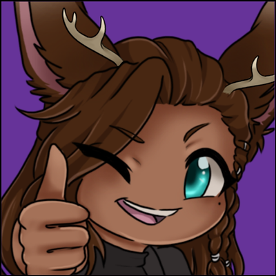 A chibi styled boy with rabbit ears, brown hair, blue eyes, and tanned skin, winking with a thumbs up.