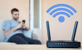 Home Wi-Fi router with wireless signal icon representing internet and connectivity troubleshooting
