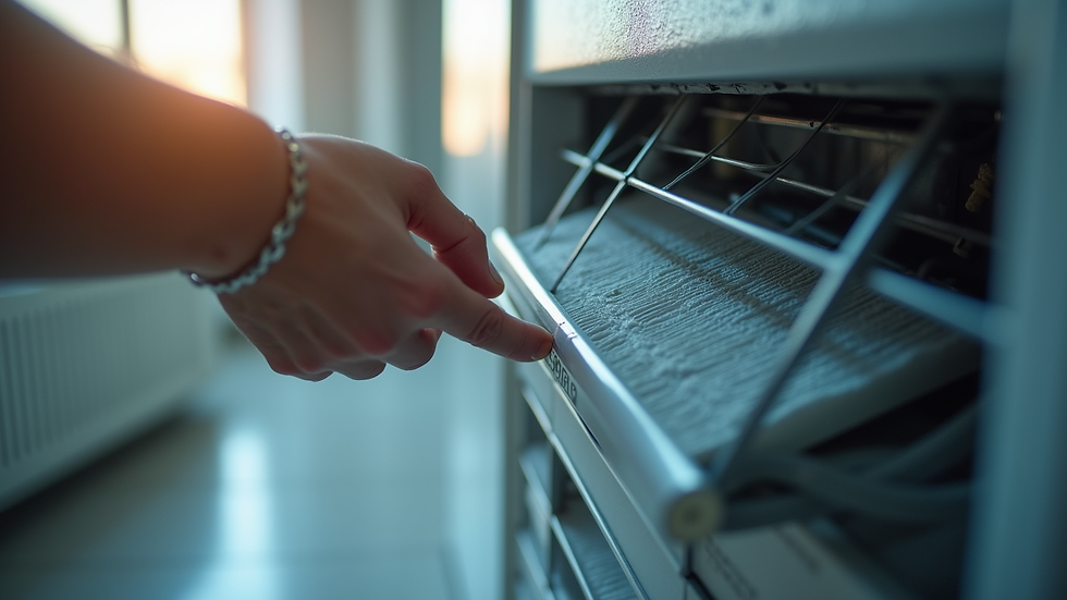 Close-up of air conditioning unit filter being cleaned