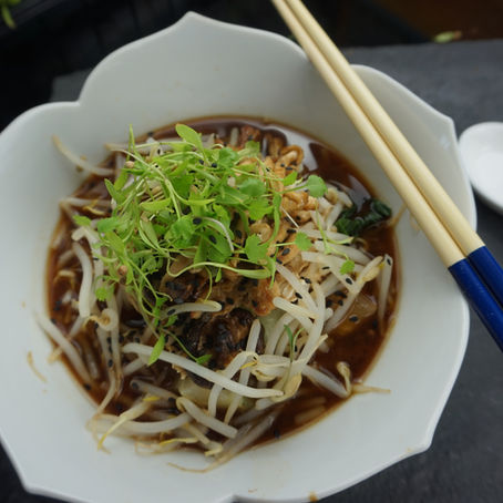 Soba Noodles with Roasted Mushrooms & Poached Chicken in Scented Broth