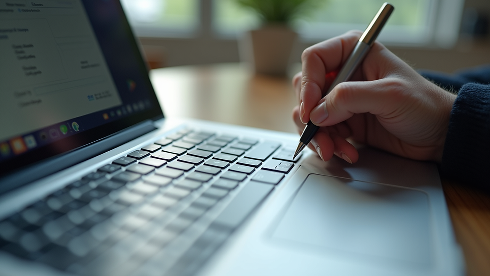 Close-up view of a person filling out an online trademark application on a laptop