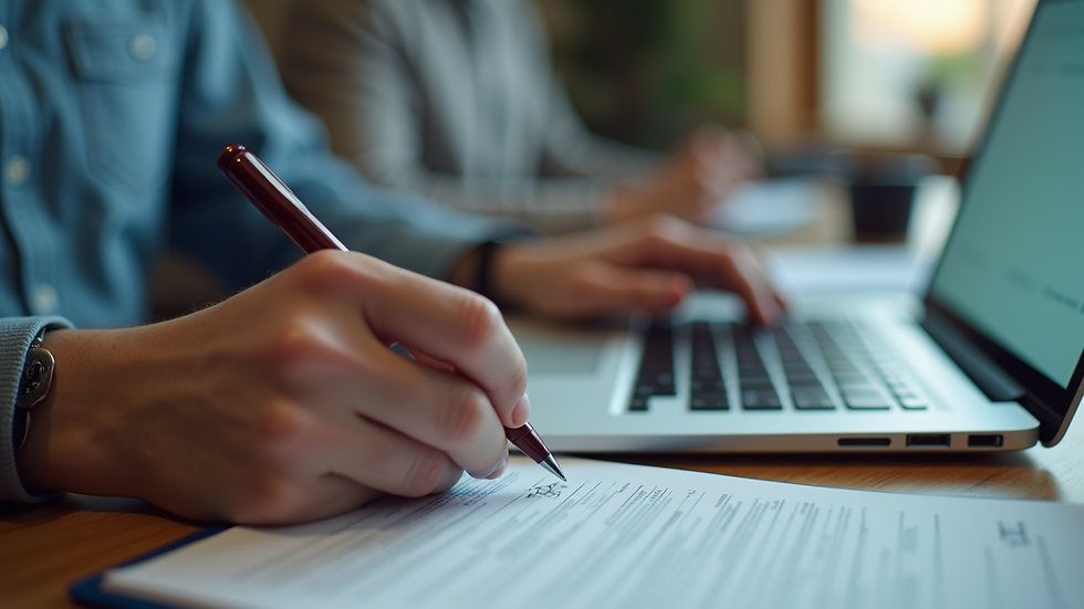 Close-up view of a person filling out online forms on a laptop