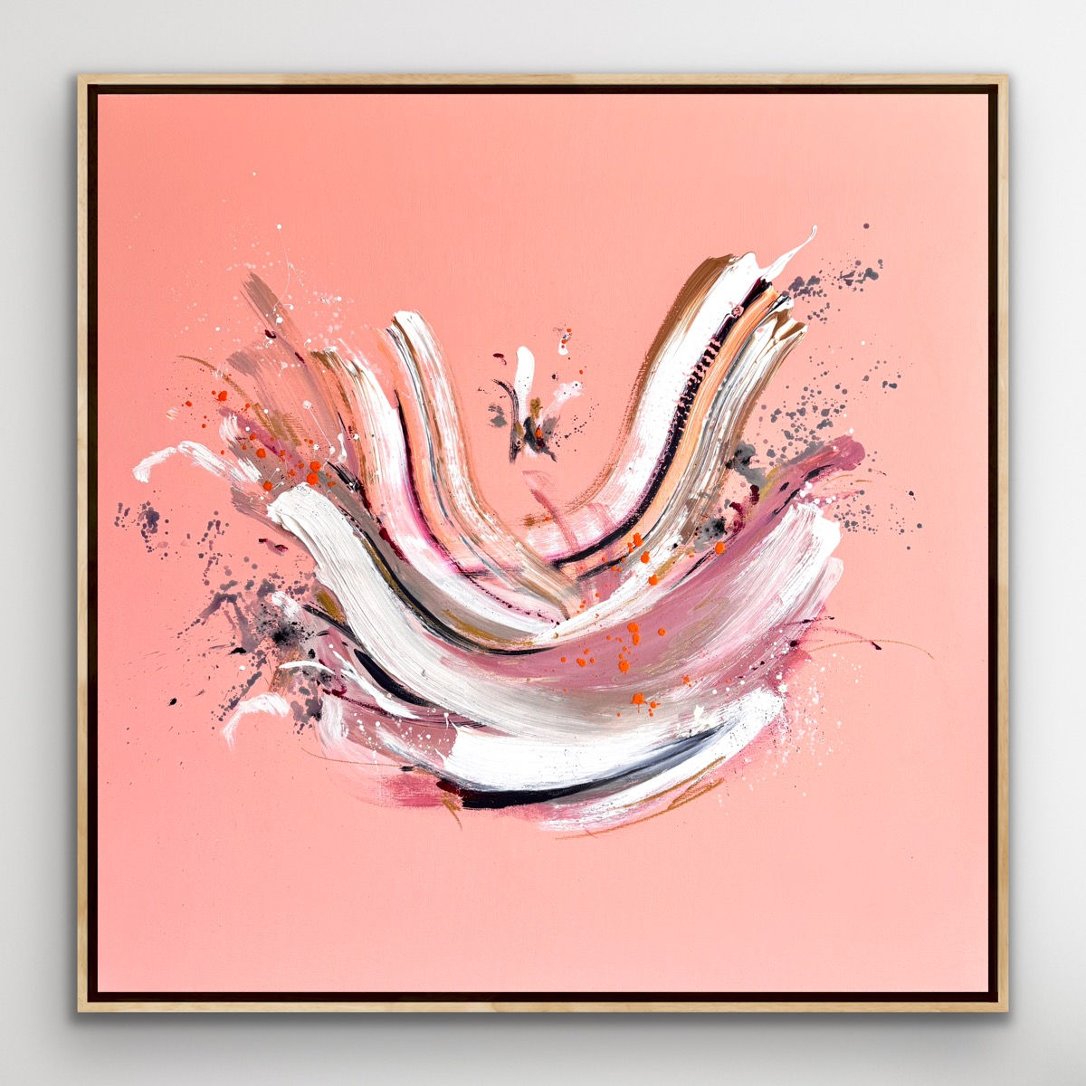 Peach Flow I 100x100 cm (gerahmt in Eiche)
