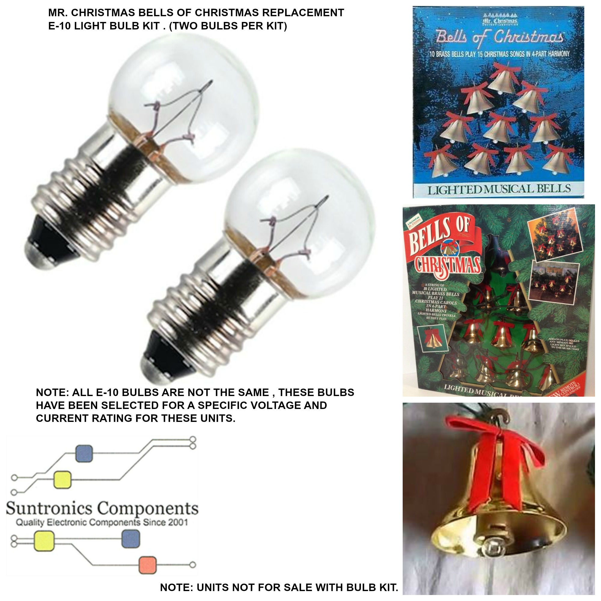 MR CHRISTMAS BELLS OF CHRISTMAS 6 or 8 or 10 SET OF BELLS ONLY  2-BULB KIT