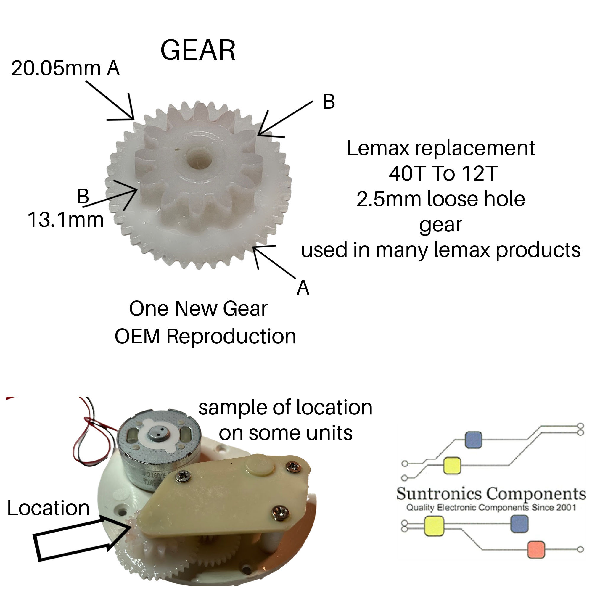 Lemax Reproduction replacement 40T to 12 T 2.6mm hole gear K/2WCNT/0337