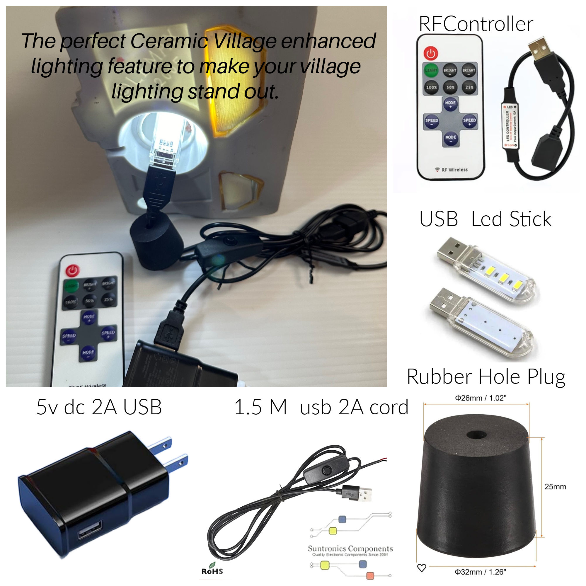 NEW VILLAGE RF CONTROLLED WHITE LIGHT LED STICK