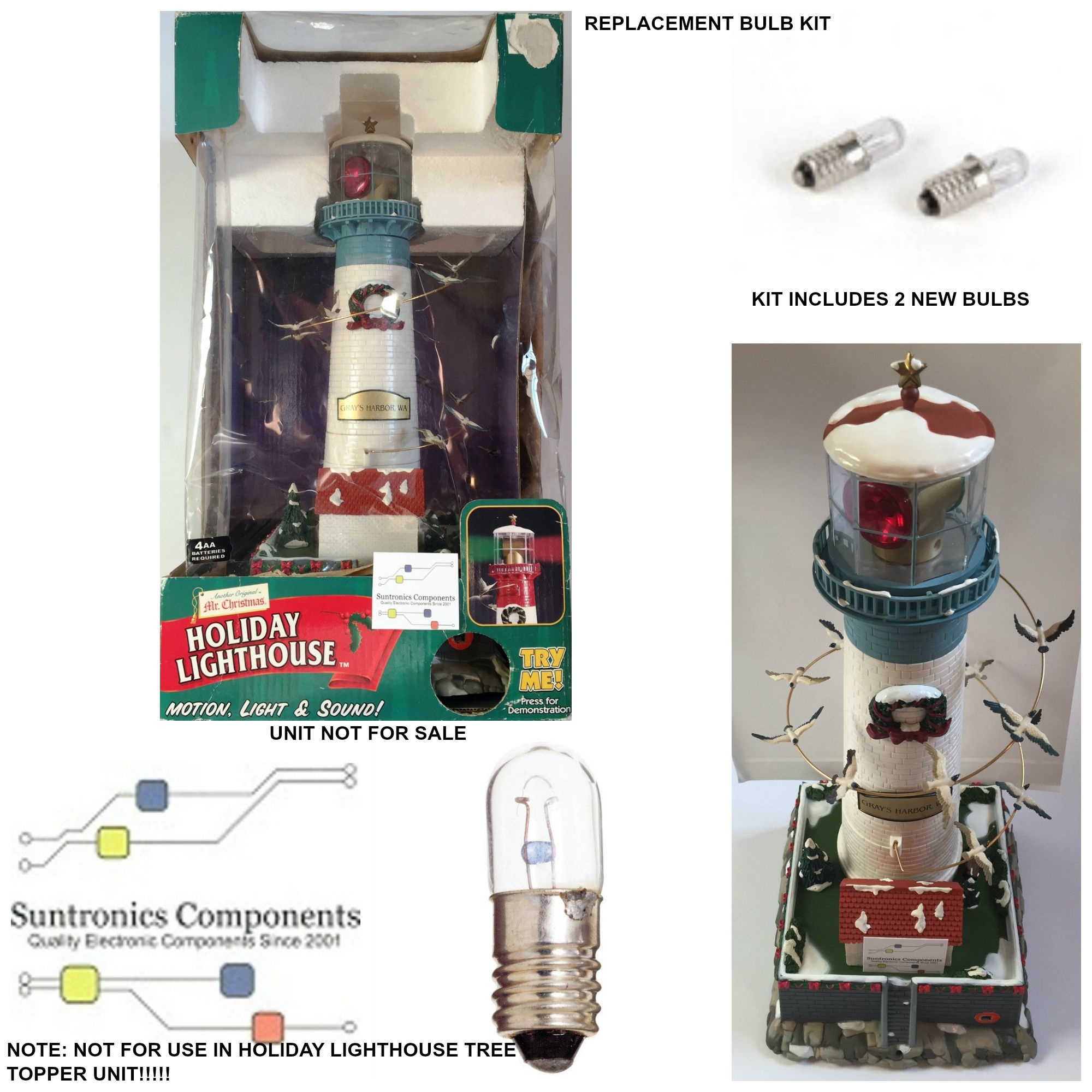 A/7HCUV/0392A MR CHRISTMAS HOLIDAY LIGHTHOUSE REPLACEMENT PART-2 BULBS