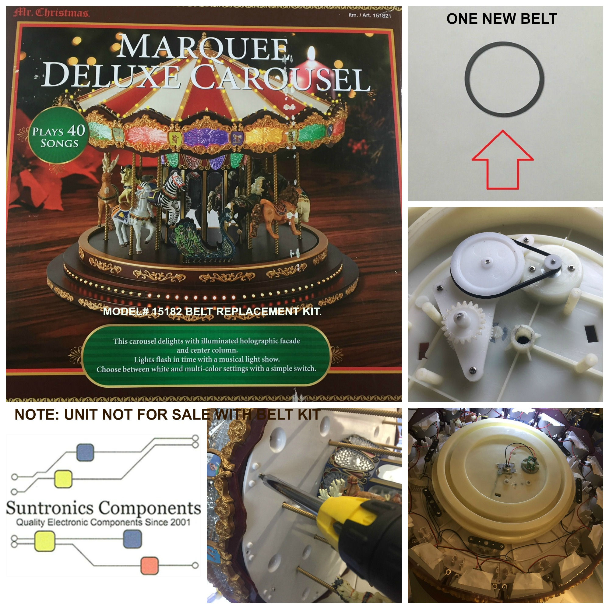 Mr. Christmas Marquee Deluxe Carousel - Belt Repair kit model#151821