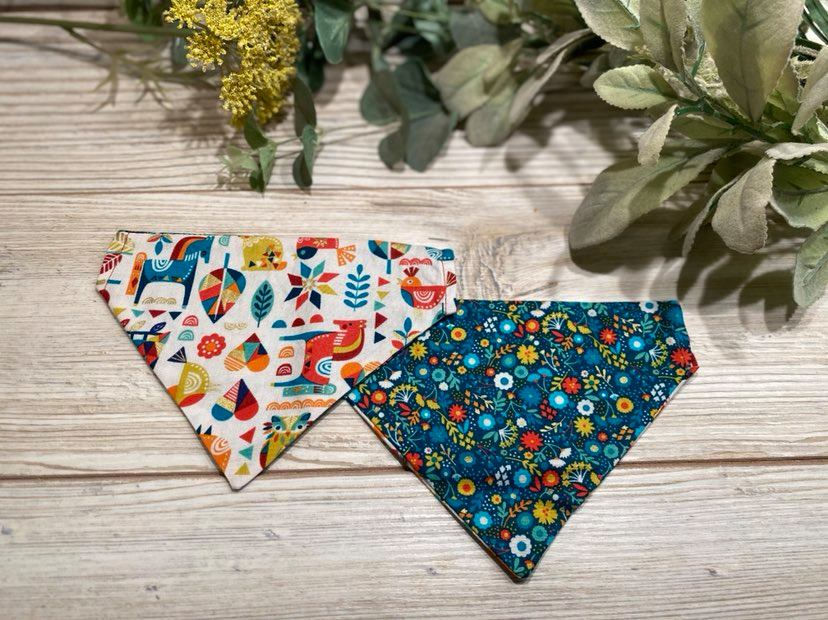 Thumbnail: Woodland Animals/Folk Flowers Collar Bandana