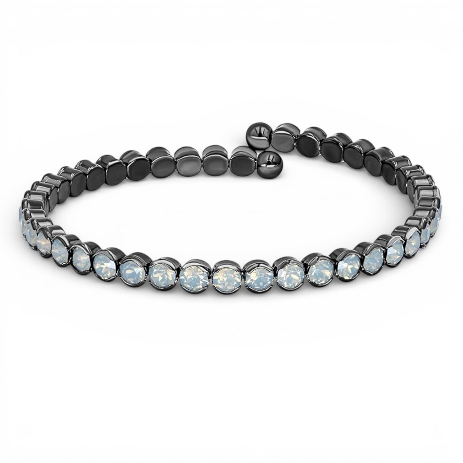 Hematite Plated Cuff Bracelet - Opalescent White