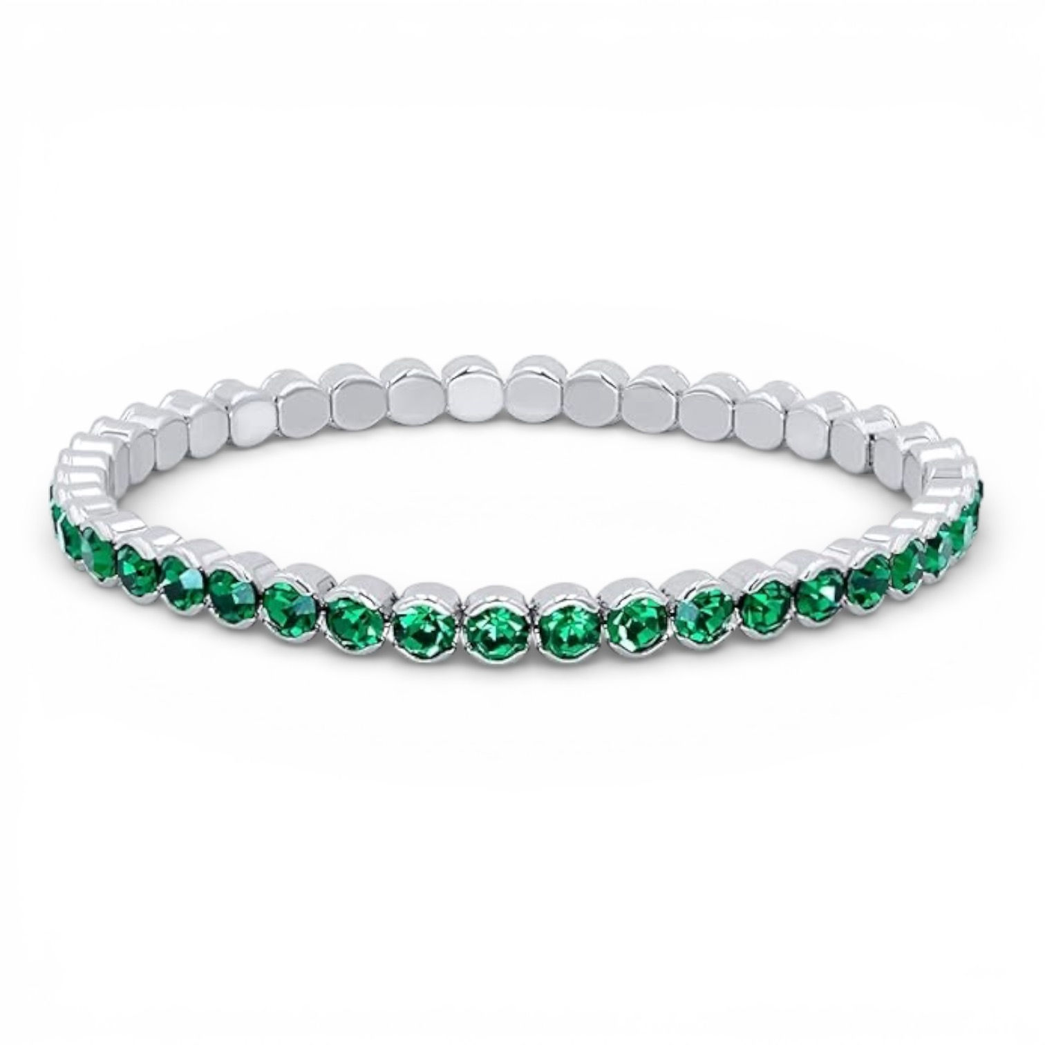 Rhodium Plated Tennis Bracelet-Emerald Zirconia Stones