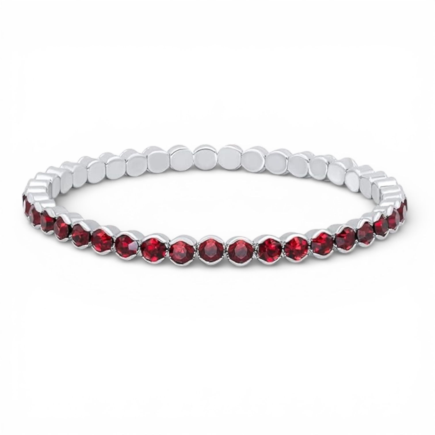 Rhodium Plated Tennis Bracelet-Garnet Zirconia Stones